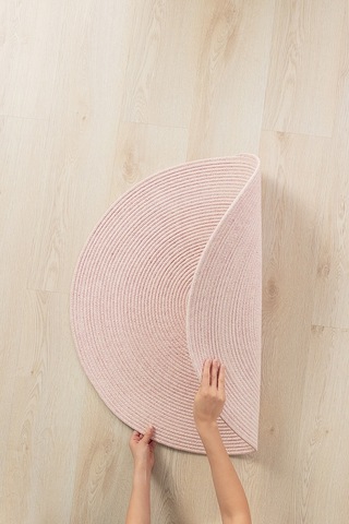 Ocean Home Textile Yıkanabilir Pembe Kırçıllı Pamuklu Halı Kilim 80 cm çap