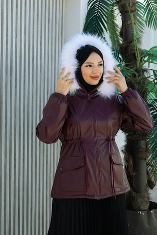 Belden Bağcık, Fermuar Detaylı Kapşonlu Kısa Deri Mont-brc6265 Bordo