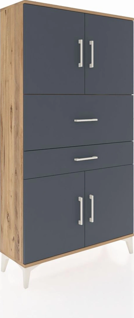 Arges Dolap 3 Raflı 2 Çekmeceli 4 Kapaklı 88x30x163 Çam-antrasit Çam