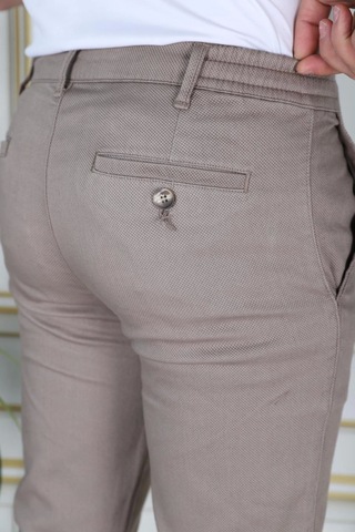 Phantom Jeans Erkek Kahve Slim Fit Esnek Likralı Armürlü Keten Pantolon Bağcıklı Kemerli Beli Lastikli Şık Pantolo Sütlü Kahve