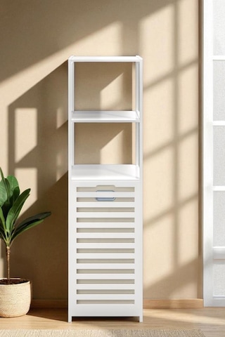 Digithome Bambu Beyaz Mat Lake Kirli Sepetli 3 Raflı Banyo Düzenleyici Çamaşır Sepeti Db-0019 Kahverengi