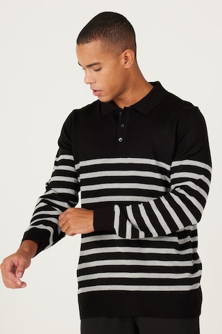AC&Co / Altınyıldız Classics Erkek Sıyah-antrasıt Standart Fit Normal Kesim Polo Yaka Çizgili Triko Kazak Siyah - Antrasit