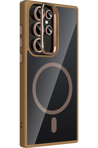 Zore Galaxy Uyumlu S23 Ultra Kılıf Standlı Ve Kamera Lens li M-safe Şarj Özellikli Msra Etro Kapak - Derin Derin Mor