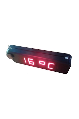 Çift Taraflı Dijital Led Duvar Ve Masa Saati Ve Derece - Kırmızı Kasa Ölçüleri: 16x40 Cm