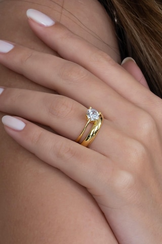 Takı Dükkanı Gold Renk 4mm Gümüş Alyans Ve Gümüş Tektaş Yüzük Seti Wsr120