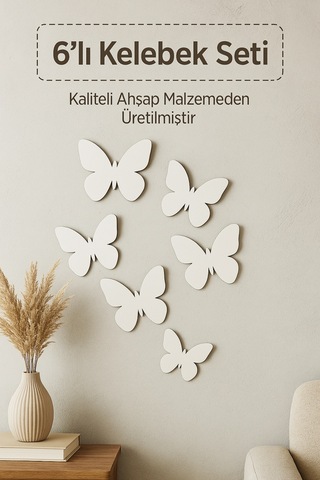 12 Adet Ahşap Dekoratif Kelebekli Duvar Süsü - Beyaz Renk Dekoratif Kelebek Duvar Mutfak Süsü