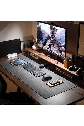 Çalışma Masası Düzenleyici Keçe Bilgisayar Mouse Pedi Masa Üstü Düzenleyici Mat 100x44 Cm Grii