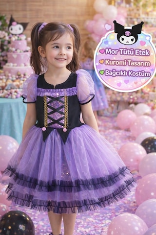 Toyfest Kuromi Kostüm Sanrio Mor-siyah Tütü Elbise Kız Çocuk Doğum Günü Parti Karnaval Gösteri Çok Renkli