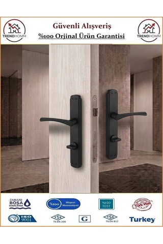 Trendhomm Bravo Aynalı - Mat Siyah - Wc Banyo Kapı Kolu - Sağ