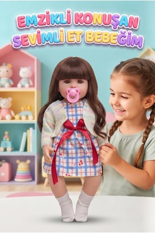 Emzikli Sevimli %100 Et Bebek - 50 Cm Konuşan Gerçekçi Oyun Arkadaşı İnteraktif Eğitici Oyuncak 26660966