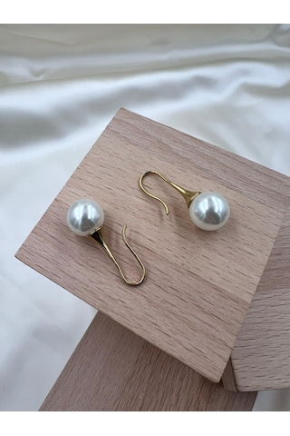 İnci Detay Sallantılı Küpe Altın - Gümüş
