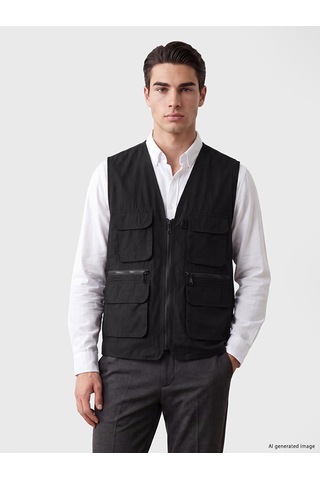 Lcwaıkıkı Classic Siyah Regular Fit Erkek Avcı Yeleği