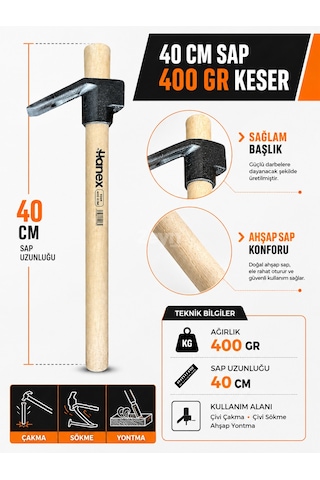 Keser 400 Gr 40 Cm Ahşap Saplı Çivi Çakma Sökme Ve Ahşap Yontma Keseri Keser 400 Gr 40 Cm Ahşap Saplı Çivi Çakma Sökme Ve Ahşap Yontma Keseri