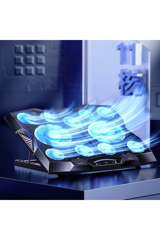 Fanlı Laptop Standı Benks SR08 11 Fanlı RGB Led Işıklı Soğutucu Stand Oyunculara Özel