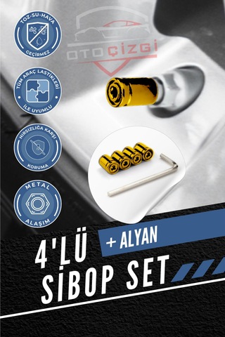 Renkli 4 Lü Sibop Kapak Seti Araba & Motosiklet Uyumlu, Alüminyum, Hava Kaçağını Önler - Sarı