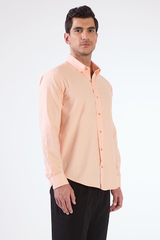 Dufy Somon Erkek Slim Fit Düz Brent Düğmeli Yaka Uzun Kol Gömlek - 102484 Somon