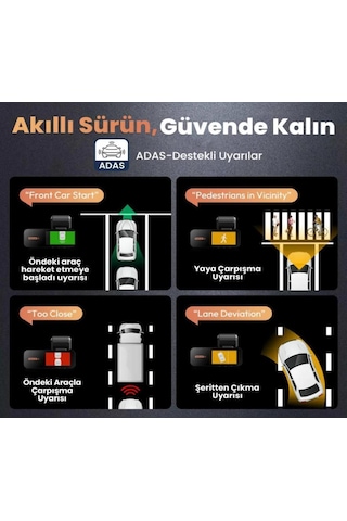 X4 2 Kameralı Ekranlı Wifi Araç Dvr Kamera 512gb Destekli G Sensö
