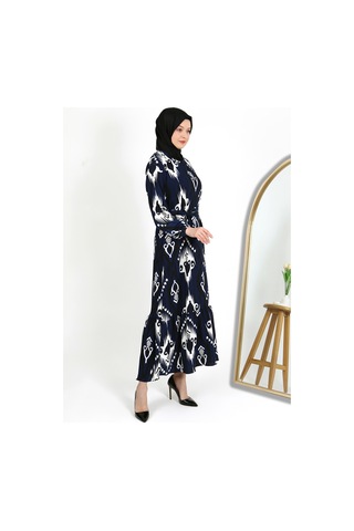 Desenli Bürümcük Elbise Mavi