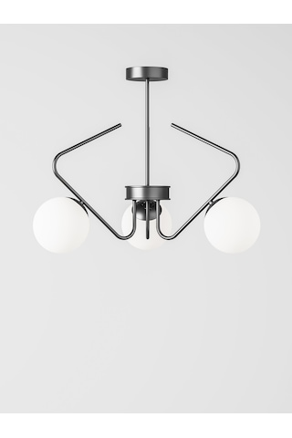 Lunor Siyah Metal Beyaz Cam Küre Başlıklı Modern 3'lü Avize