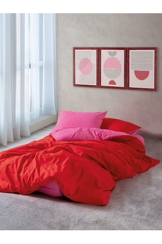 Cozy Home Popping Colors Tek Kişilik Lastikli Çarşaflı Nevresim Takımı Sage Kırmızı-fuşya