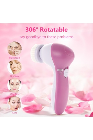 Mufunye Cilt Temizleme Ve Masaj Cihazı - Çok Amaçlı Yüz Bakım Aleti, 5 Başlıklı, Pil Dahil Değil, Mavi Mavi