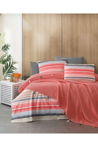 Valeria Tassel Kiremit Renkli Çift Kişilik Püsküllü Pike Takımı Kiremit