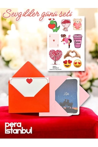 2 Adet Renkli 13x18 Zarf Ve Hediyelik Not Kartı Sticker Seti Sevgililer Günü Yıl Dönümü Not Kartı