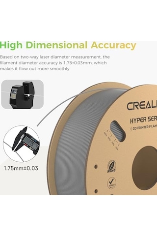 Creality Hyper Pla Filament 1,75 Mm, Resmi Filament 1,75 Mm Pla, 3d Yazıcı Filamenti, Yüksek Hızlı Baskı İçin, Uzun Ömürlü Ve Dayanıklı, Boyut Hassasiyeti +/-0,03 Mm, 1 Kg/makara Gri