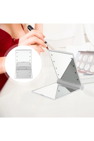 Techtic Katlanır Mini Işıklı Makyaj Aynası Cep Çanta Aynası 8 Led Pilli 23a 12v Pil Dahildir Beyaz