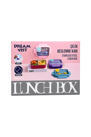 Dream Vest Tek Katlı 2 Bölmeli Sosluklu Çelik Beslenme Kutusu 750ml Mor U