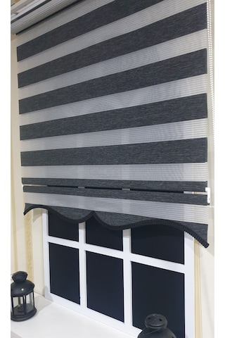 Zebra Stor Perde Organze Siyah Kırçıl Etek Dilimli Stb904