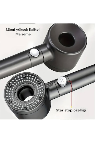 10 Adet Yedek Filtreli Ultra Lüks Yüksek Basınçlı Su Tasarruflu D Gri