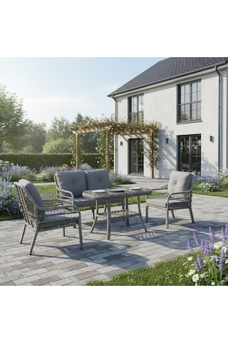 Capri Swing Pisa İkili Rattan Bahçe Balkon Oturma Grubu Gri 750
