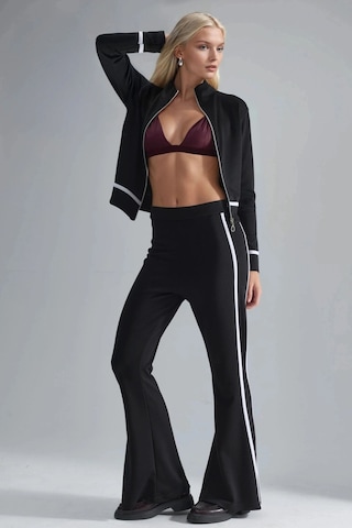 Hiccup Modal Dokulu Fermuarlı Sweatshirt Ve İspanyol Paça Pantolon İkili Takım Berşan Collection Siyah