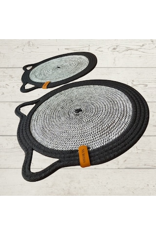 Kırçıllı Siyah-beyaz Yuvarlak Kedi Evcil Hayvan Mama Paspası