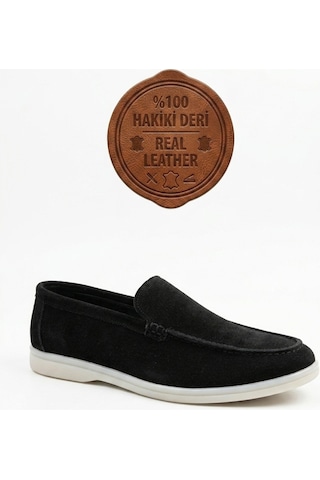 DMR Elegance Ba0252 %100 İçi Dışı Hakiki Deri Erkek Siyah Süet Casual Loafer Termo Taban Ayakkabı Rekli