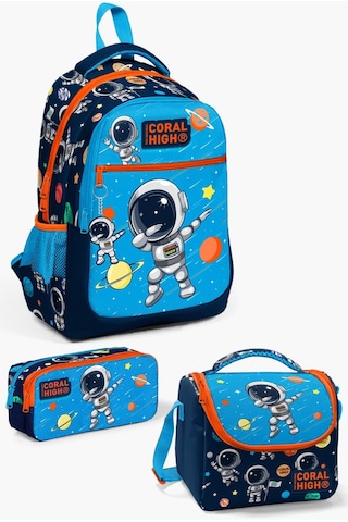 Coral High Kids Lacivert Mavi Astronot Desenli 3 Lü Okul Çanta Seti Set0123486