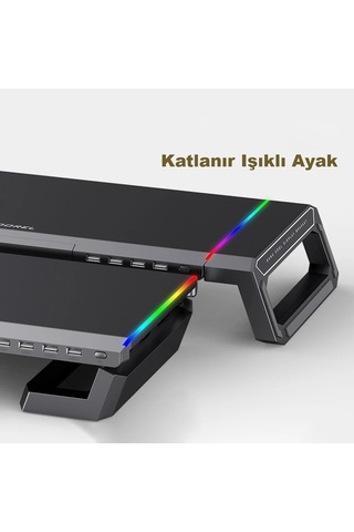 Techtic Bilgisayar Monitör Yükseltici Laptop Sehpası Rgb 4 Usb