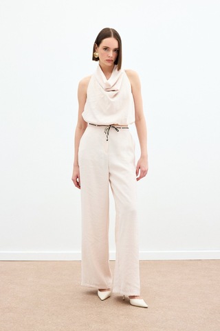 Sateen Örgü Kemerli Pantolon - Bej-136169 Bej