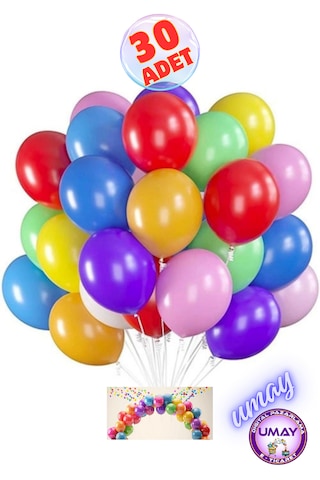 30 Adet Renkli Lateks Balon Karışık Renk 9 İnç 25 Cm Karısık
