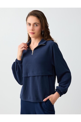 Jimmy Key Jimmy Key Lacivert Uzun Kollu Dik Yaka Örme Modal Sweatshirt 6sw235569494