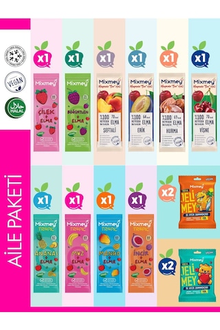 Mixmey Aile Paketi – 14 Adet | Meyve Bar Jelimey Ile Sağlıklı Atıştırmalıklar Vegan, Glutensiz (14 ADET)