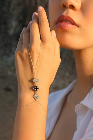 14k Altın Kaplamalı 925 Ayar Gümüş Granada Saray Yoncaları Şahmeran - Siyah Oniks 45104102 Altın