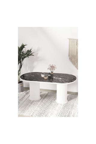 Avvio Kiev Ptt Lake Mdf Beyaz Ayakli 80x140 Mutfak Masasi Yemek Masasi Siyah Mermer