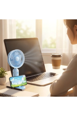 Vantilatör 3 Kademeli Masaüstü Fan Telefon Tutuculu Özellikli Standlı Elde Taşınabilir Mini Fan Ekl29