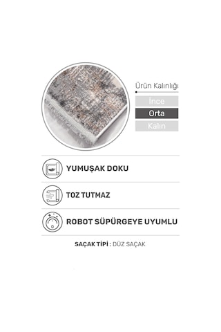 Notteo Modern Halı Yumuşak Dokulu, Dokuma Tabanlı, 7 Mm İnce Form, Dayanıklı Gri - Bej