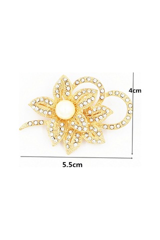 Yapay Elmas Çiçek Broşları Altın Vintage İnci Broş Korsaj Pi Altın Rengi