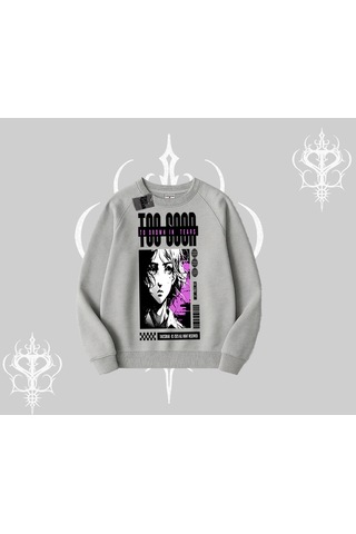 Startmore Biskilet Sweatshirt Too Good Anime Girl Grafik Baskılı Gri