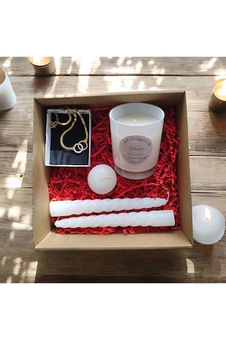 Denic Hediye Seti Kokulu Beyaz Bardak Mum Halka Kolye Burgulu Mum Yüzen Mum