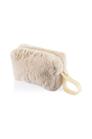 Chic Clutch Seyahat Makyaj Organizeri Kozmetik Çantası Tüy Peluş - 250 Krem